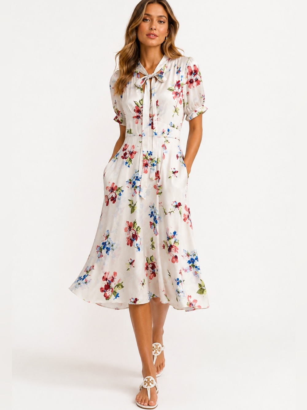 Jill Jill Stuart Floral silk Tie-Neck Midi Dress Size 8 Feminine Spring
